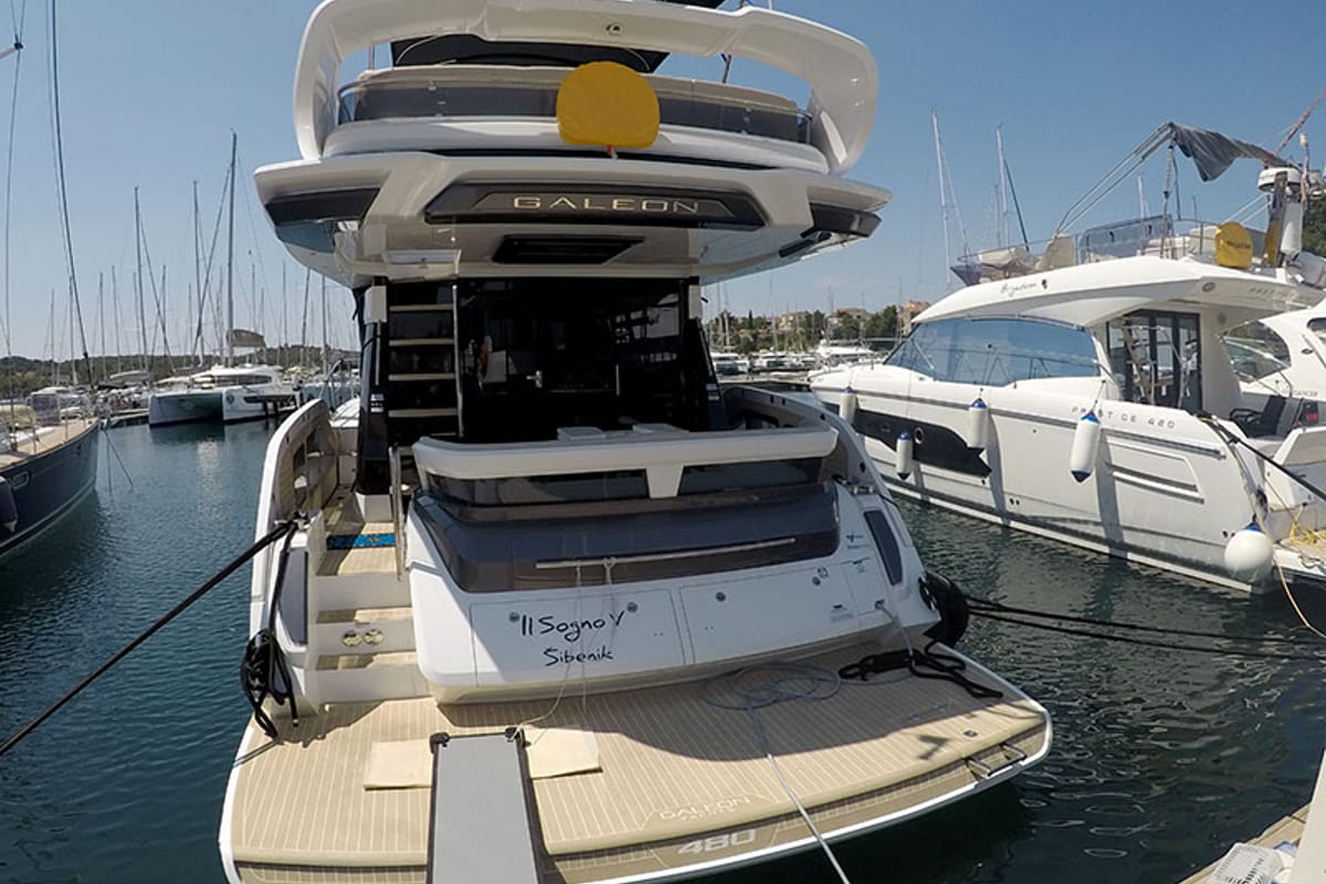 Il Sogno V, a Galeon 480 Fly yacht at Grad Šibenik, Croatia