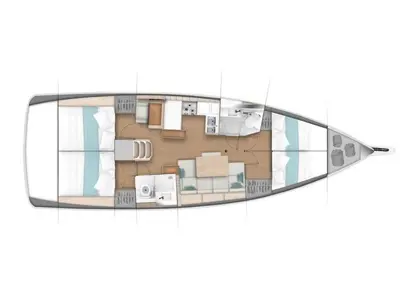 Floor plan of Whisky (Radazul), a Jeanneau Sun Odyssey 440 sailboat at El Rosario, Spain
