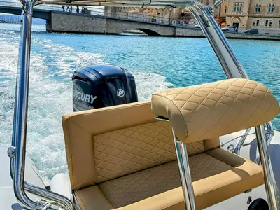 Deck of Niky, a Prestige Ranger 600 motorboat at Grad Trogir, Croatia