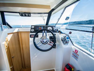 Cockpit of Balt 1080 Titanium, a Balt 1018 Titanium motorboat at Wilkasy, Poland