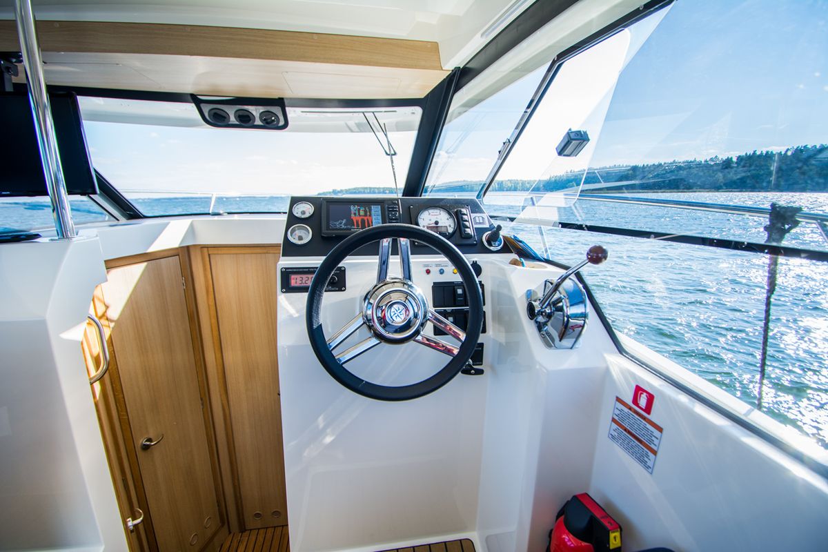 Cockpit of Balt 1080 Titanium, a Balt 1018 Titanium motorboat at Wilkasy, Poland