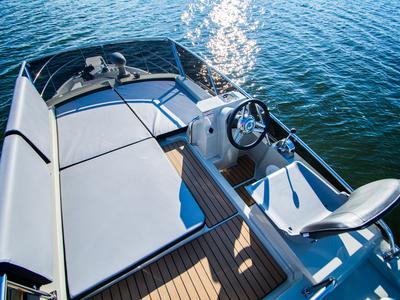 Deck of Balt 1080 Titanium, a Balt 1018 Titanium motorboat at Wilkasy, Poland
