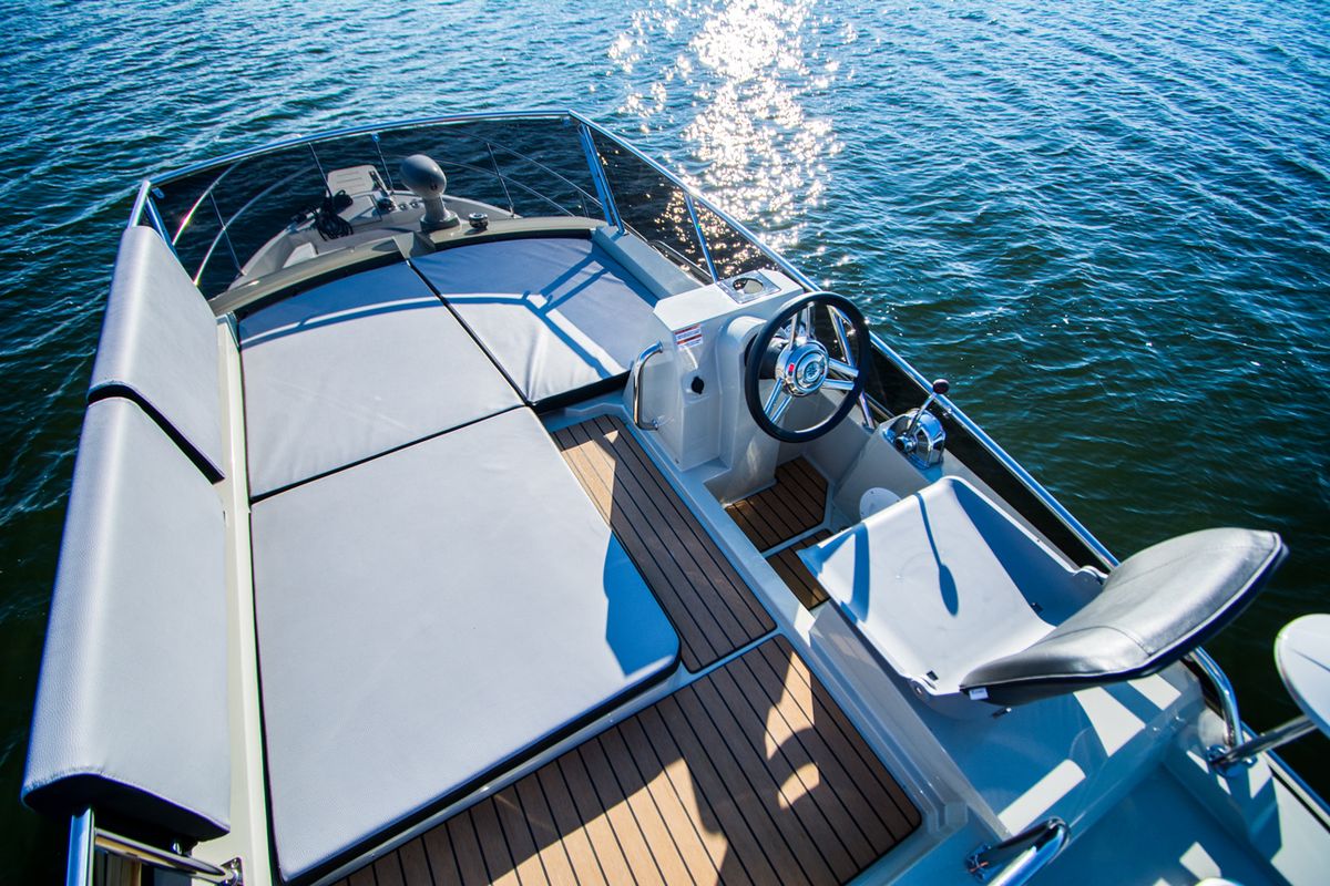 Deck of Balt 1080 Titanium, a Balt 1018 Titanium motorboat at Wilkasy, Poland