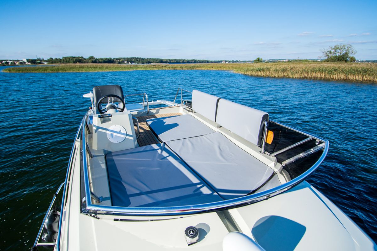Deck of Balt 1080 Titanium, a Balt 1018 Titanium motorboat at Wilkasy, Poland