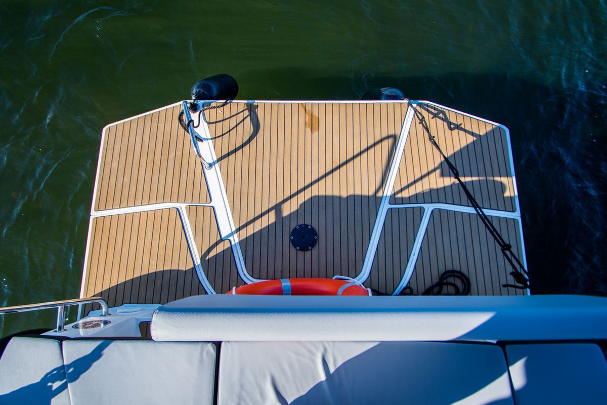 Deck of Balt 1080 Titanium, a Balt 1018 Titanium motorboat at Wilkasy, Poland