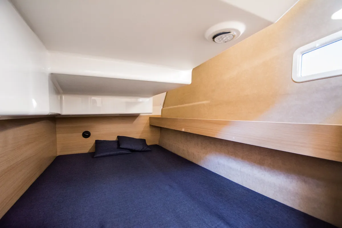 Cabin on Balt 1080 Titanium, a Balt 1018 Titanium motorboat at Wilkasy, Poland