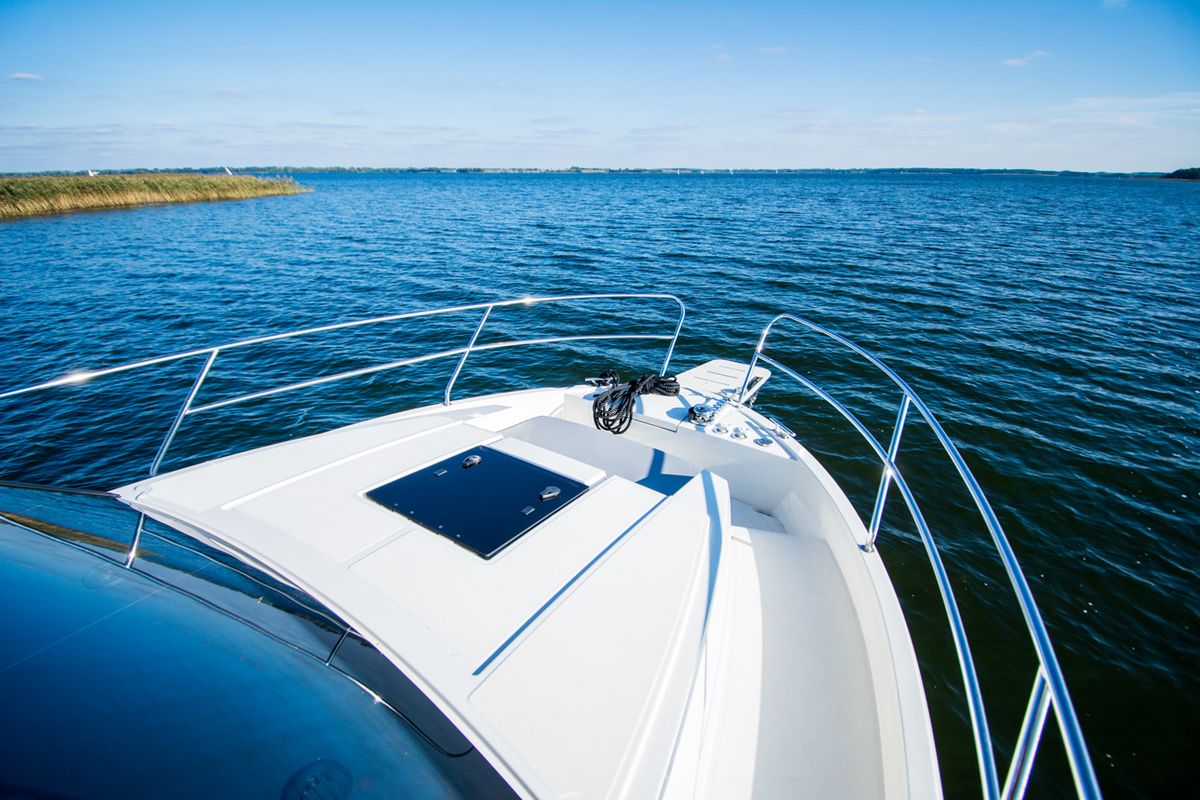 Deck of Balt 1080 Titanium, a Balt 1018 Titanium motorboat at Wilkasy, Poland