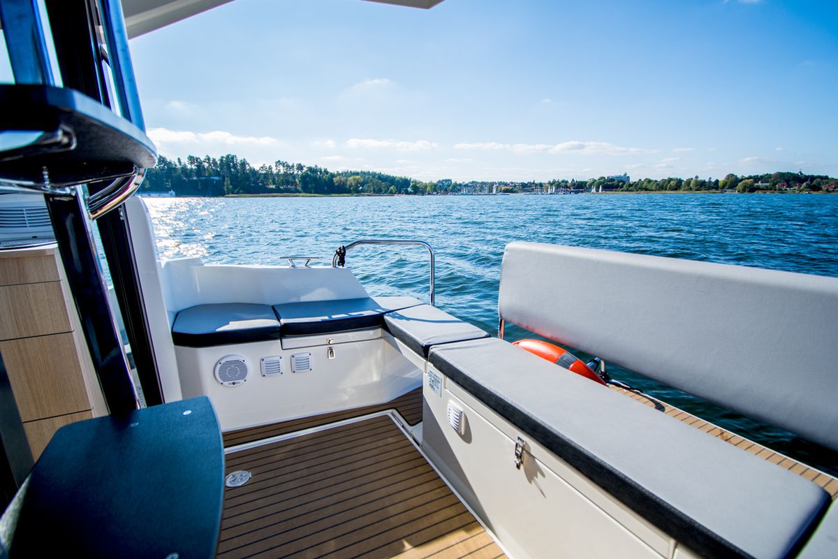 Deck of Balt 1080 Titanium, a Balt 1018 Titanium motorboat at Wilkasy, Poland