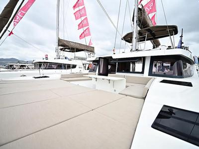 Deck of Tritone, a Bali 4.6 catamaran at Salerno, Italy