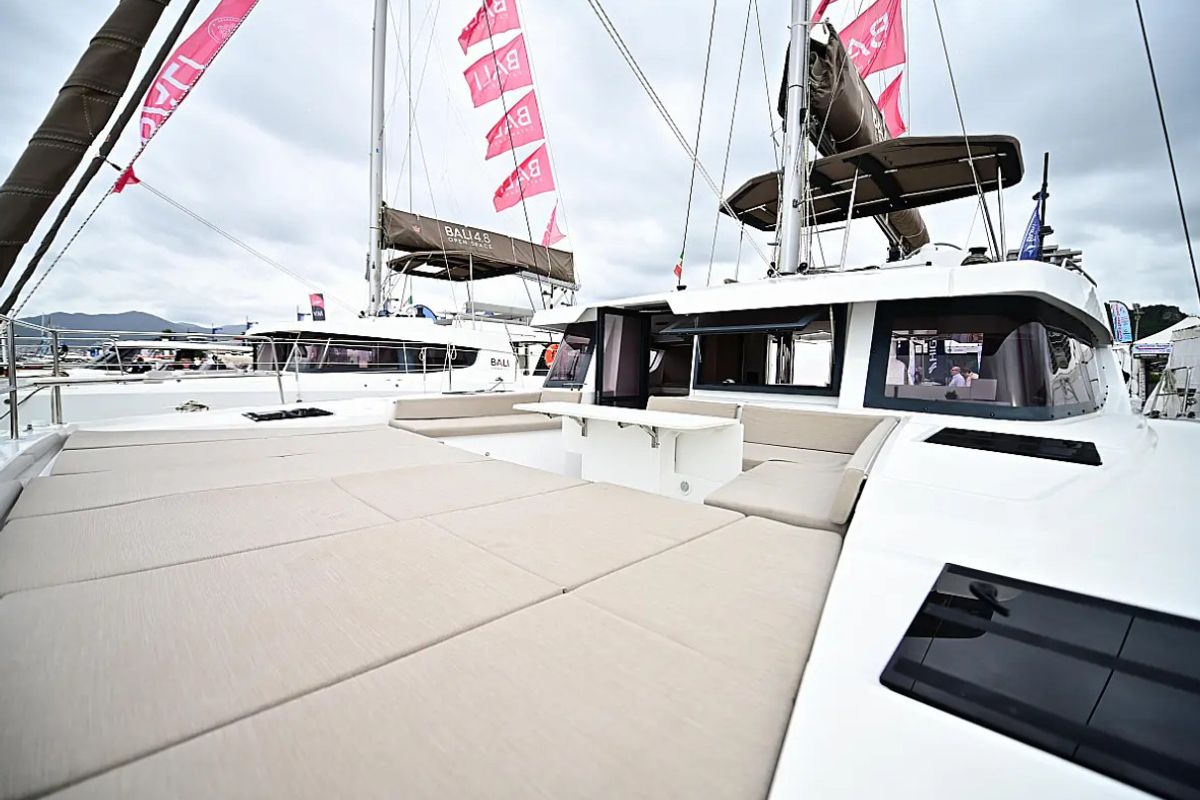 Deck of Tritone, a Bali 4.6 catamaran at Salerno, Italy
