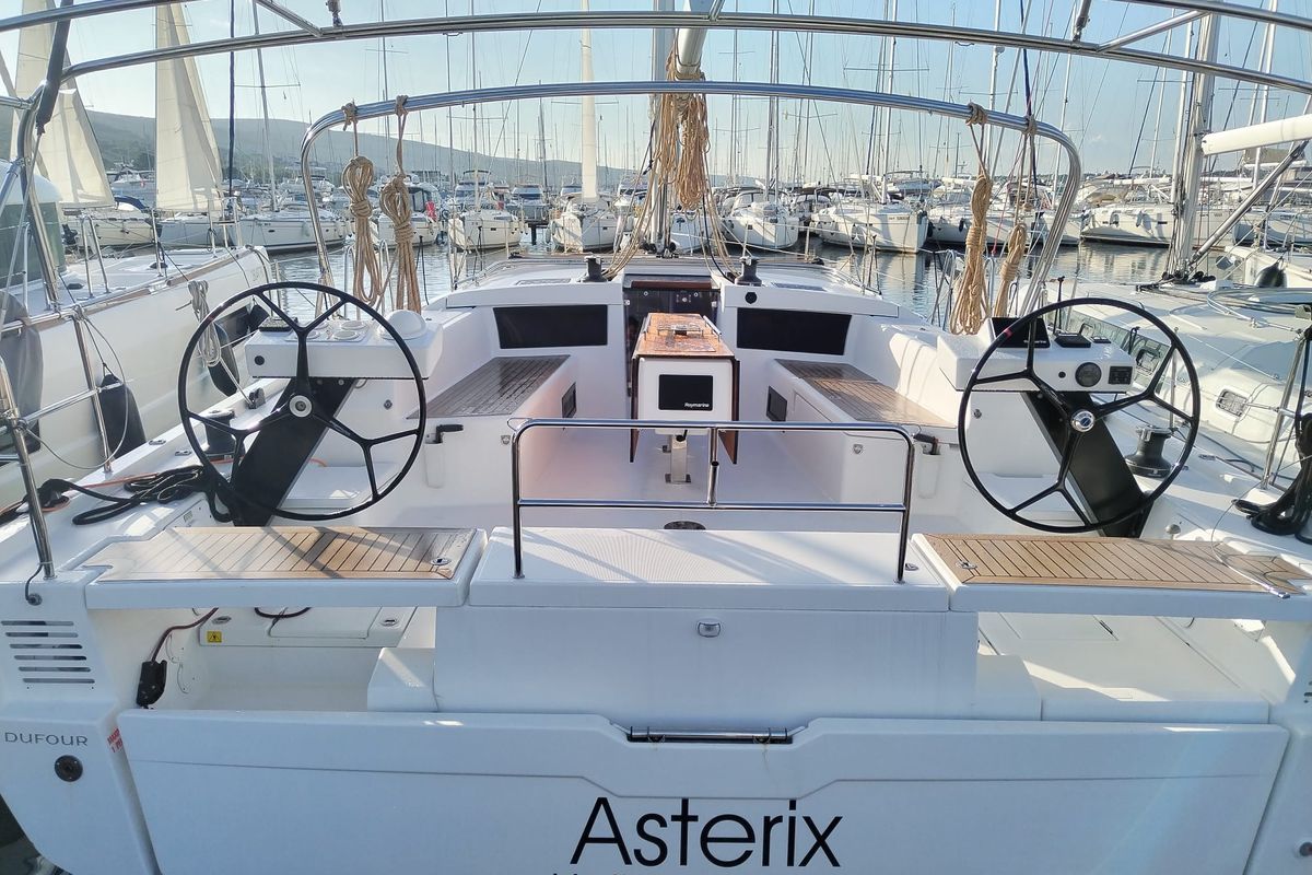 Cockpit of Asterix, a Dufour 470 sailboat at Punat, Croatia