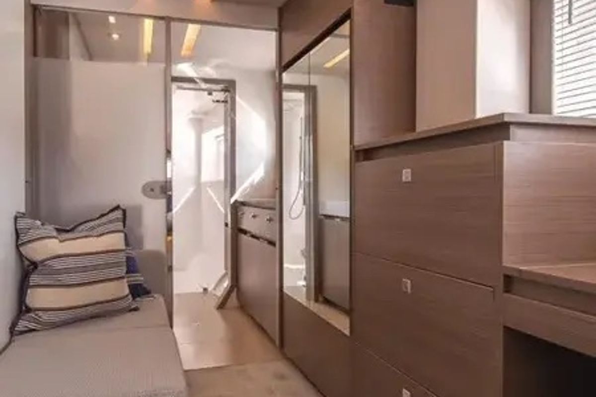 Cabin on Akula, a Leopard 53 PC catamaran at Eden Island Marina, Seychelles