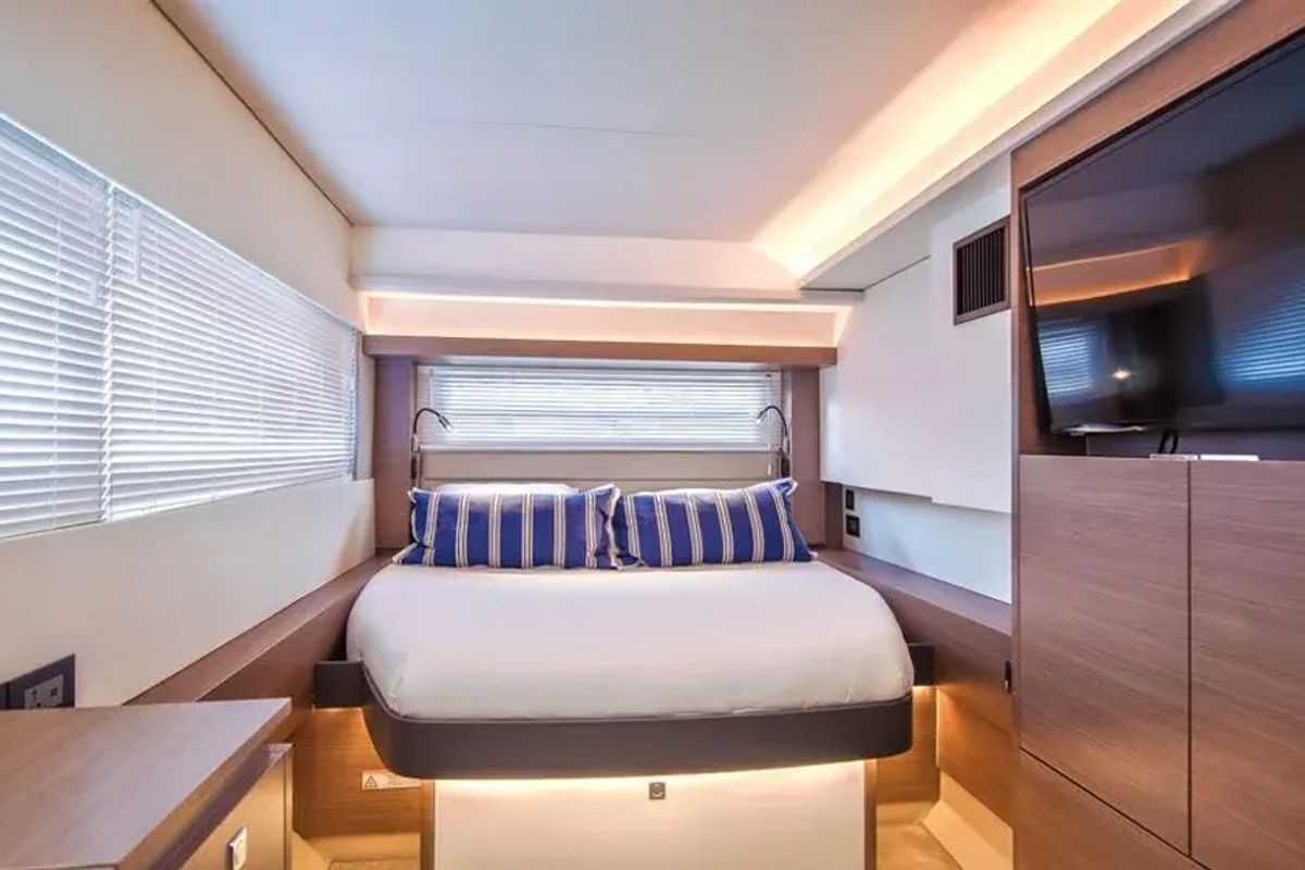 Cabin on Akula, a Leopard 53 PC catamaran at Eden Island Marina, Seychelles