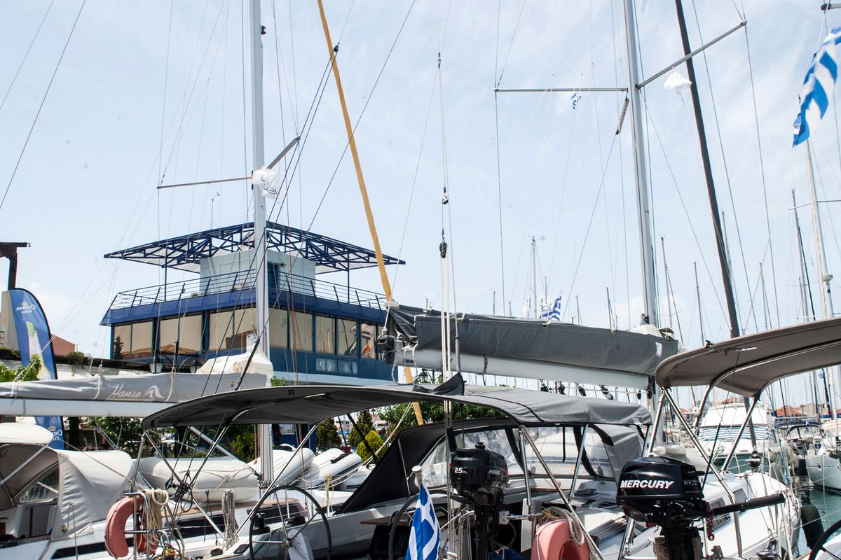 Deck of Deep Blue, a Hanse Yachts Hanse 415 sailboat at Lavreotiki Municipal Unit, Greece
