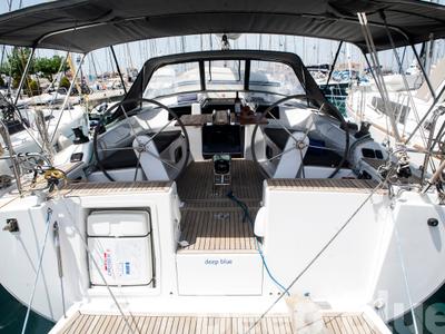 Cockpit of Deep Blue, a Hanse Yachts Hanse 415 sailboat at Lavreotiki Municipal Unit, Greece