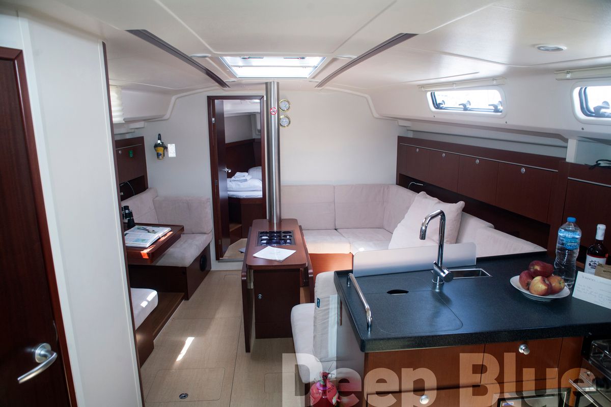 Salon of Deep Blue, a Hanse Yachts Hanse 415 sailboat at Lavreotiki Municipal Unit, Greece