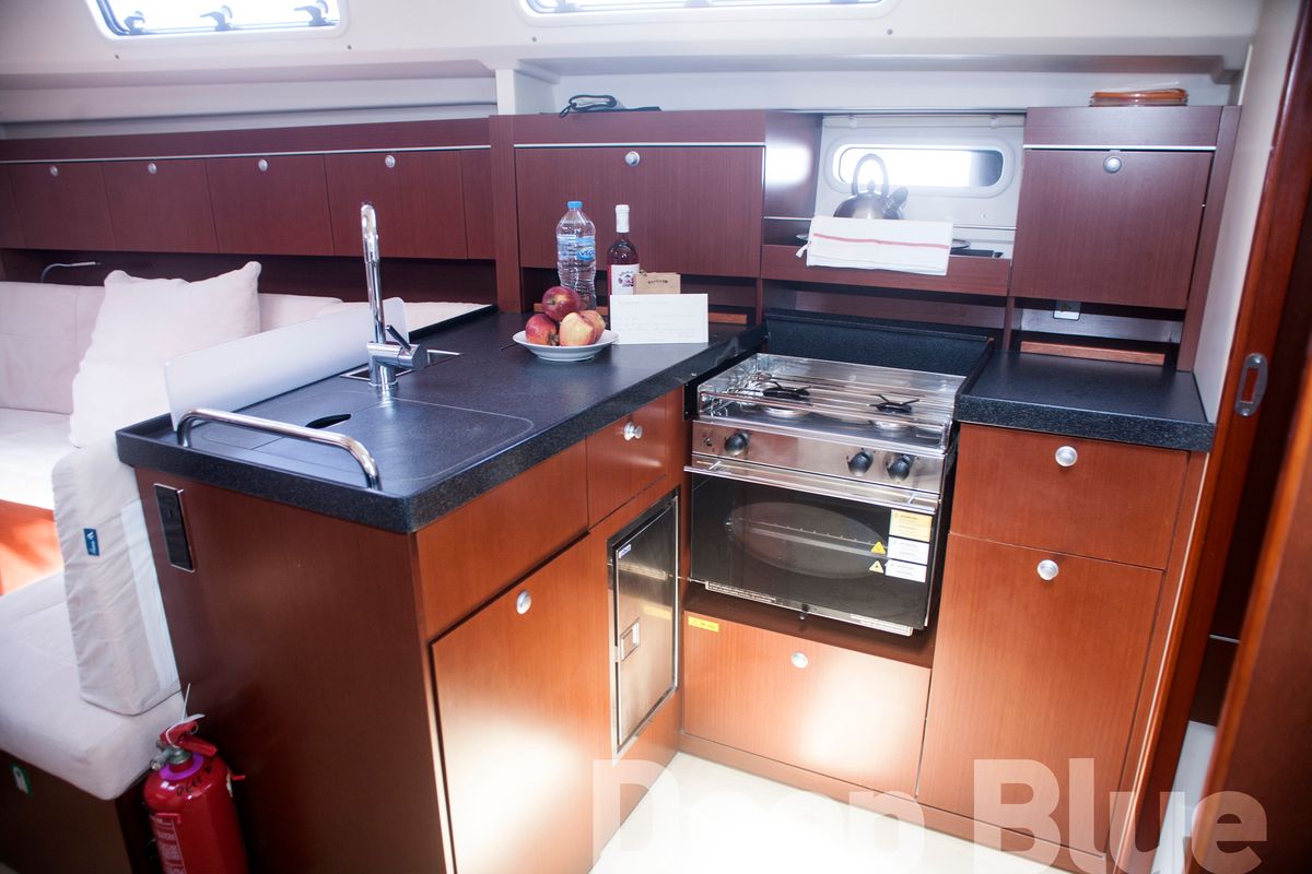 Galley of Deep Blue, a Hanse Yachts Hanse 415 sailboat at Lavreotiki Municipal Unit, Greece