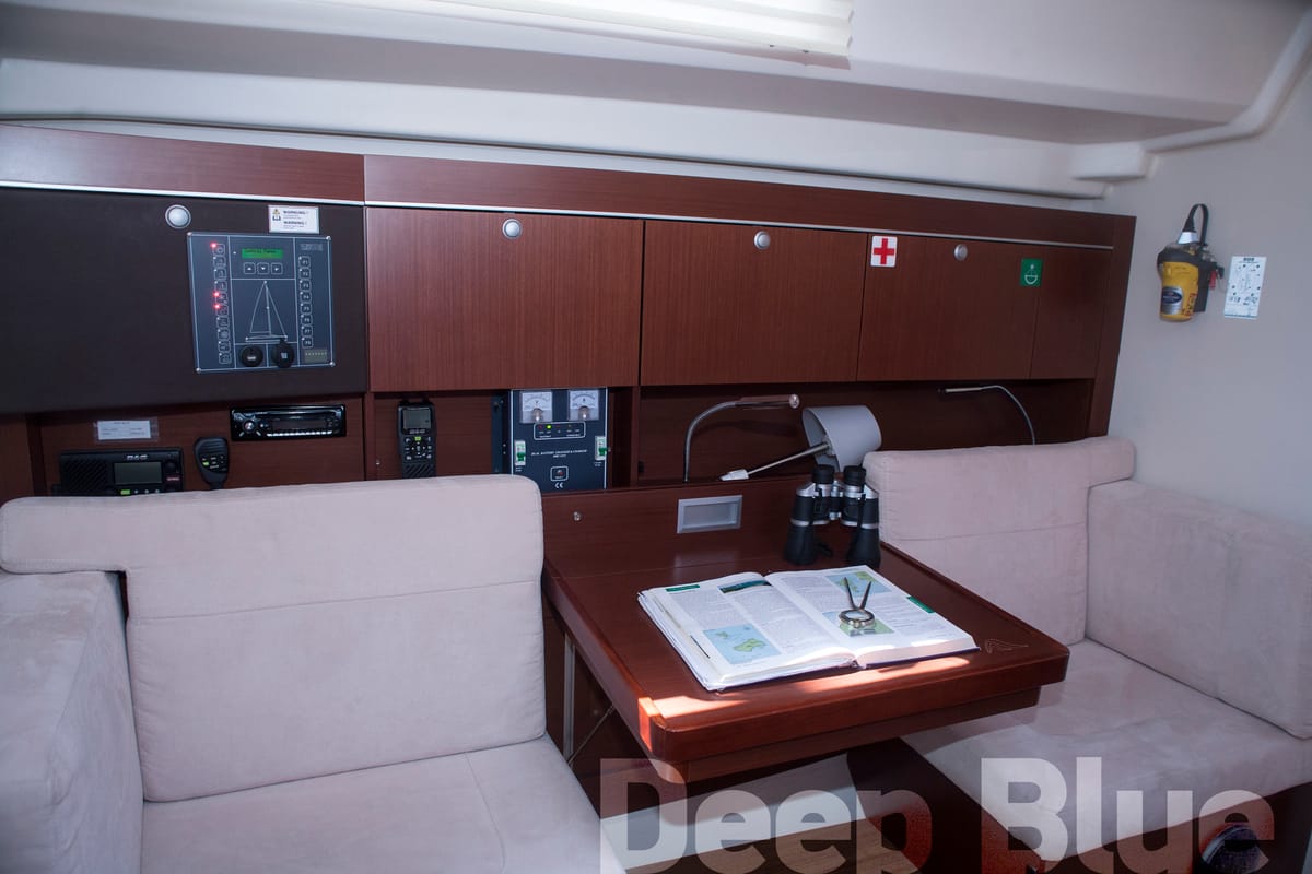 Salon of Deep Blue, a Hanse Yachts Hanse 415 sailboat at Lavreotiki Municipal Unit, Greece