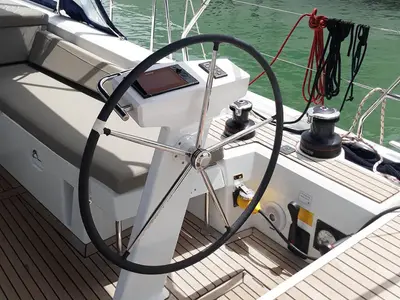 Cockpit of Olympic, a Beneteau Oceanis 46.1 sailboat at Athens, Greece