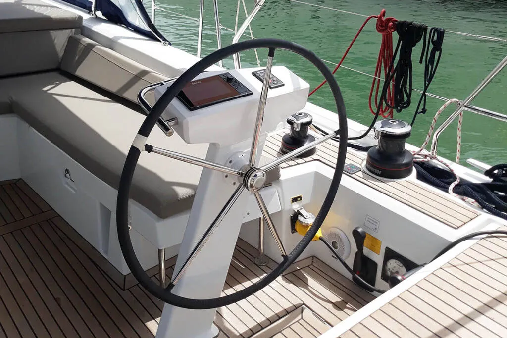 Cockpit of Olympic, a Beneteau Oceanis 46.1 sailboat at Athens, Greece