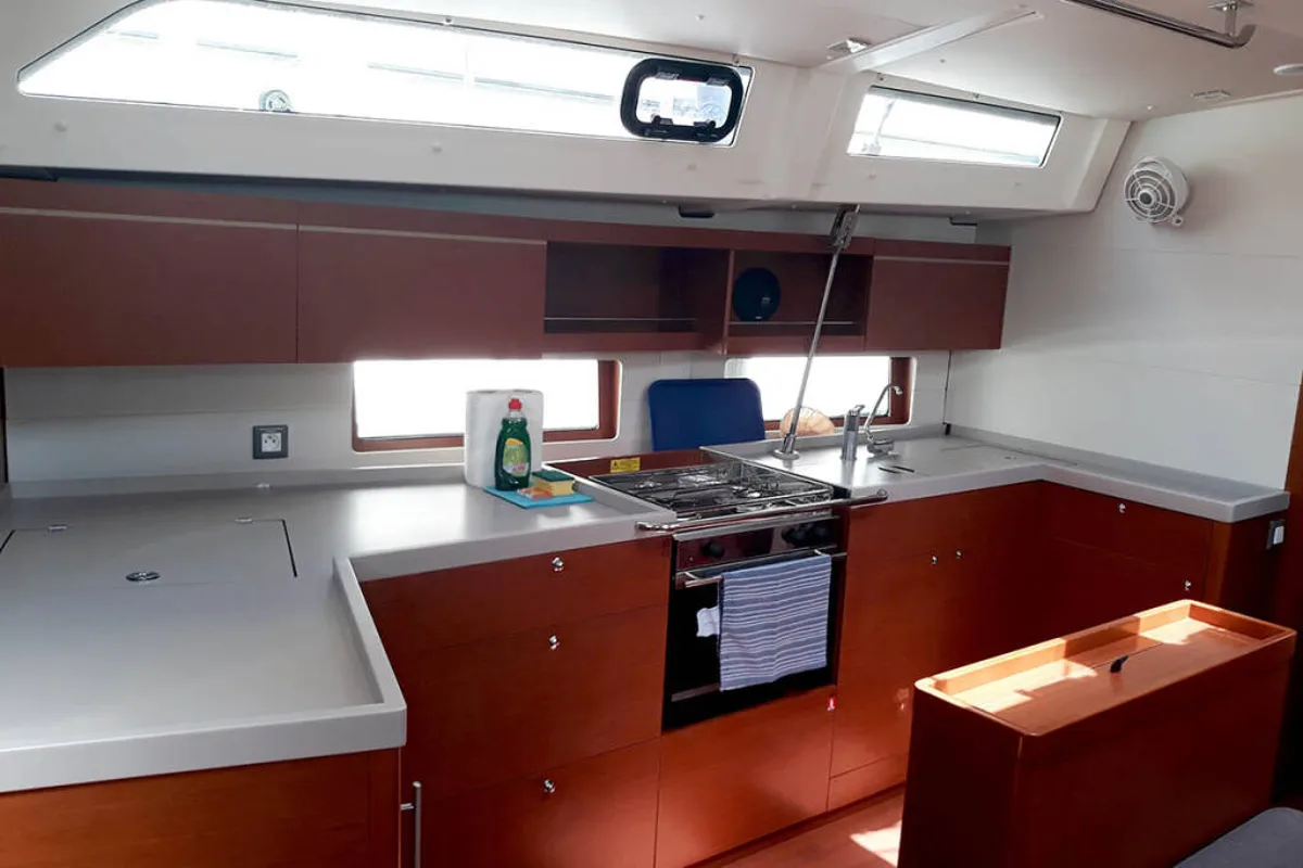 Exterior view of Olympic, a Beneteau Oceanis 46.1 sailboat at Athens, Greece