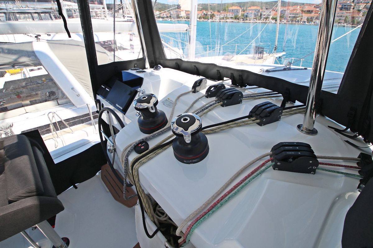 Cockpit of Solution, a Lagoon 43 catamaran at Općina Rogoznica, Croatia