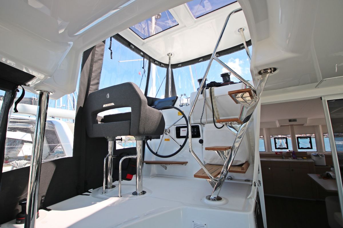 Cockpit of Solution, a Lagoon 43 catamaran at Općina Rogoznica, Croatia