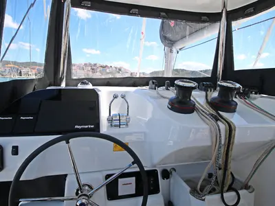 Cockpit of Solution, a Lagoon 43 catamaran at Općina Rogoznica, Croatia