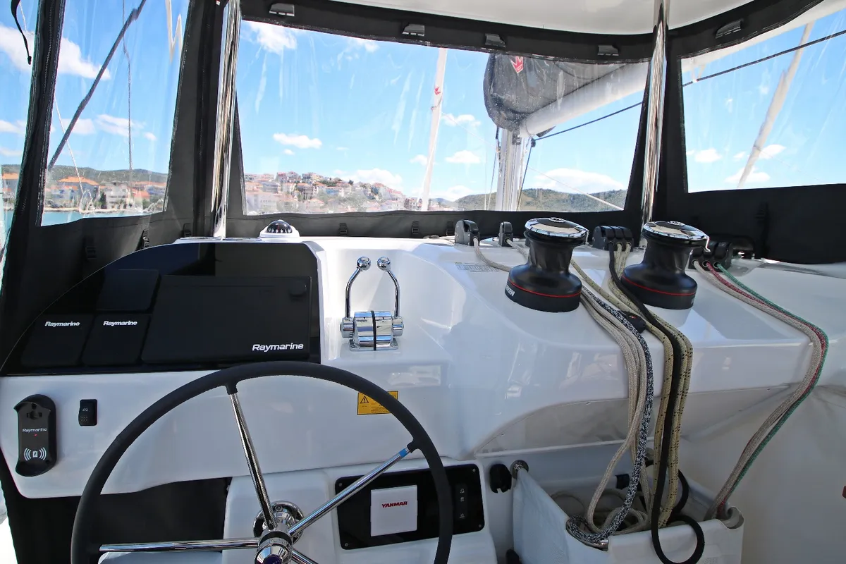 Cockpit of Solution, a Lagoon 43 catamaran at Općina Rogoznica, Croatia