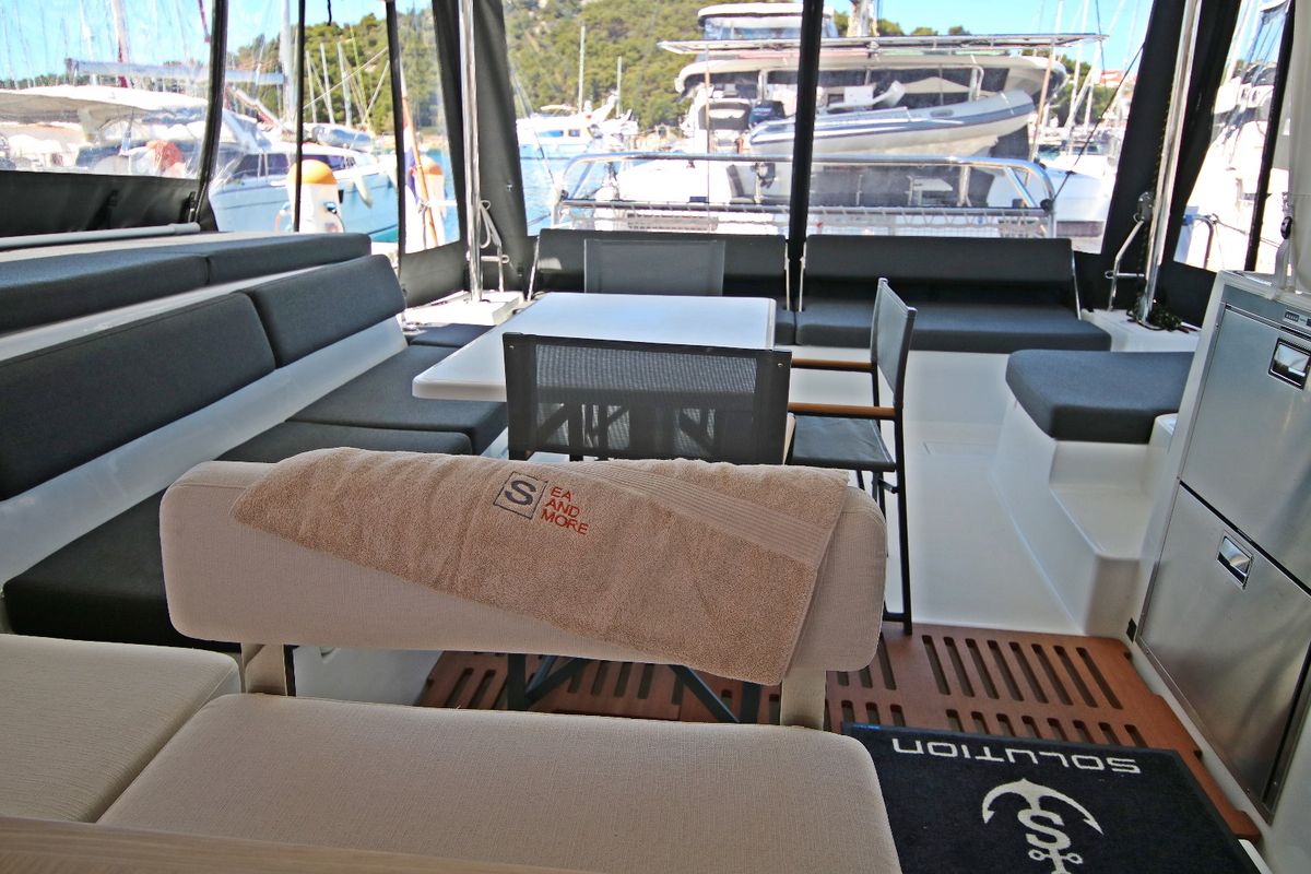 Deck of Solution, a Lagoon 43 catamaran at Općina Rogoznica, Croatia