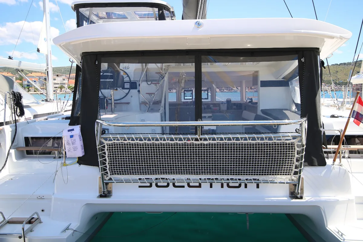 Exterior view of Solution, a Lagoon 43 catamaran at Općina Rogoznica, Croatia