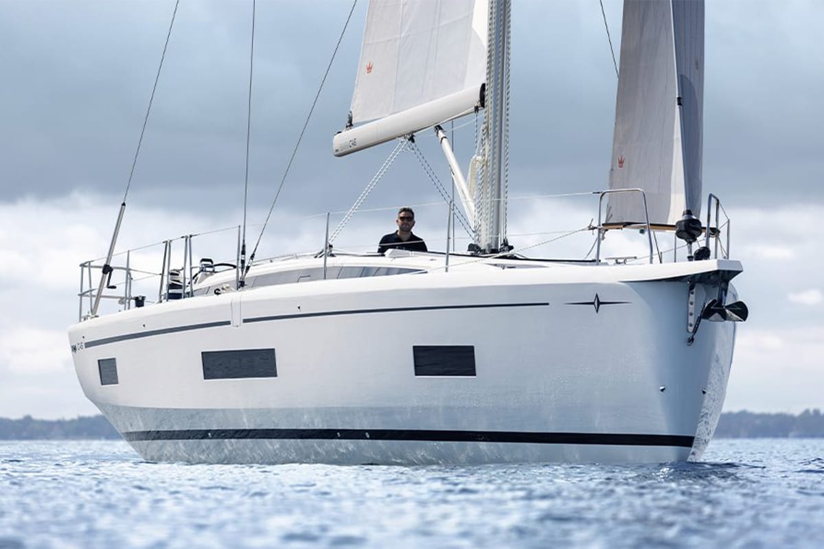 Exterior view of Nevolem, a Bavaria C46 sailboat at Novi Vinodolski, Croatia
