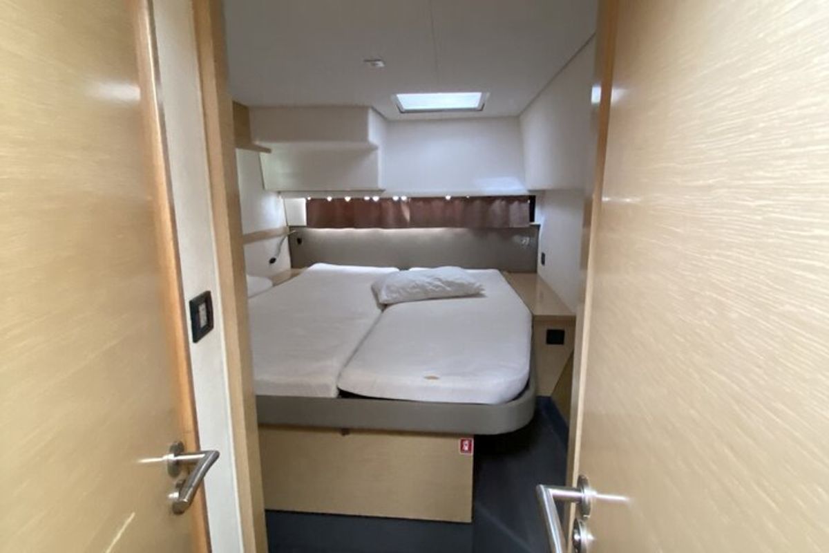 Cabin on Sunshine Reggae, a Fountaine Pajot Saba 50 catamaran at Palma de Mallorca, Spain