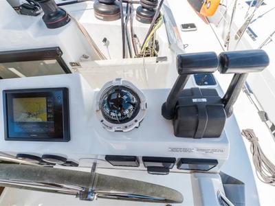 Cockpit of Sunshine Reggae, a Fountaine Pajot Saba 50 catamaran at Palma de Mallorca, Spain