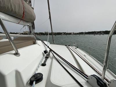 Deck of Sunshine Reggae, a Fountaine Pajot Saba 50 catamaran at Palma de Mallorca, Spain