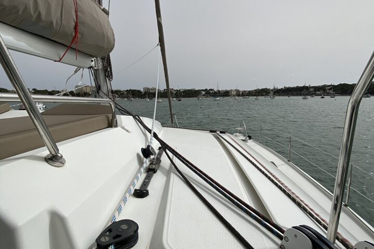 Deck of Sunshine Reggae, a Fountaine Pajot Saba 50 catamaran at Palma de Mallorca, Spain