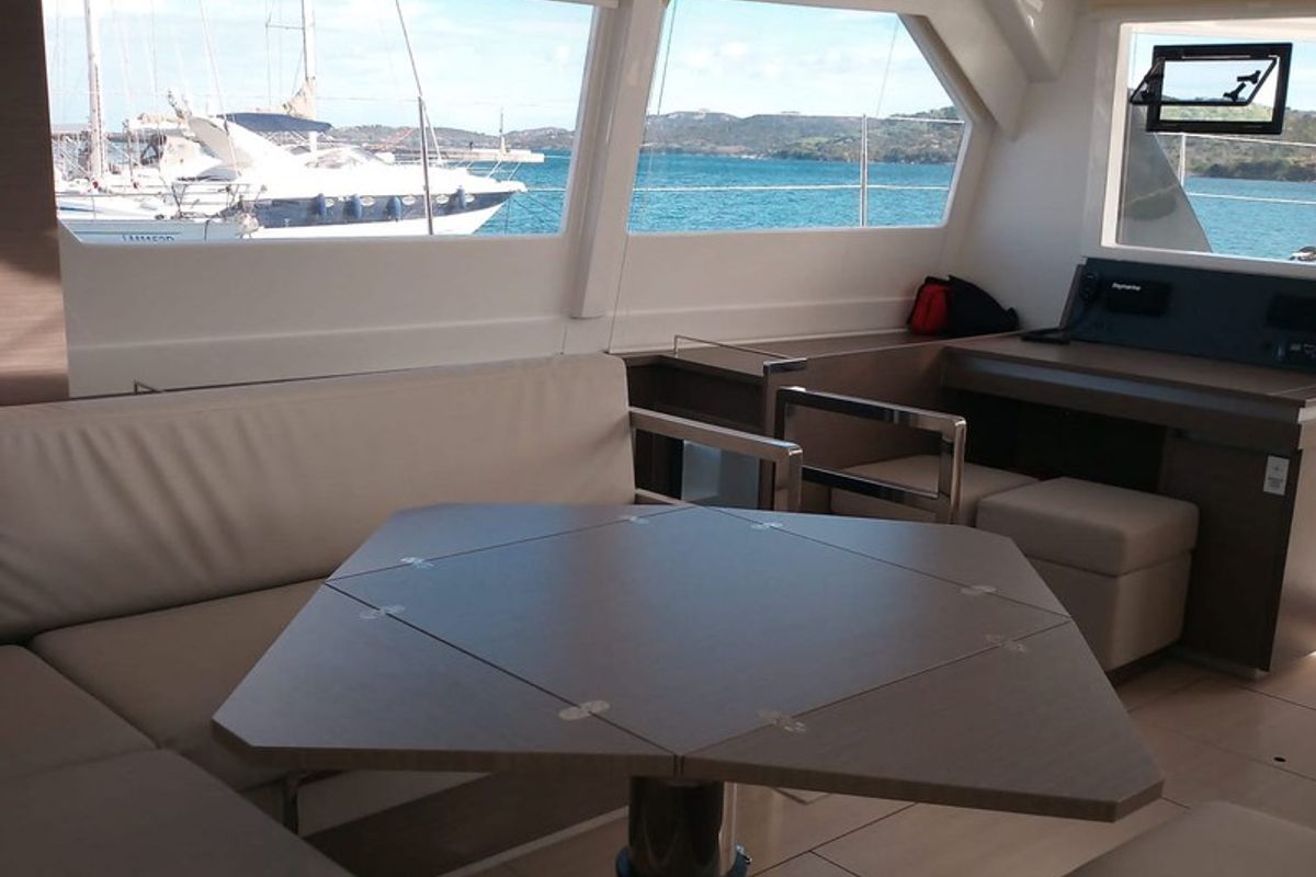 Salon of Edoardo, a Leopard 50 catamaran at Cannigione, Italy