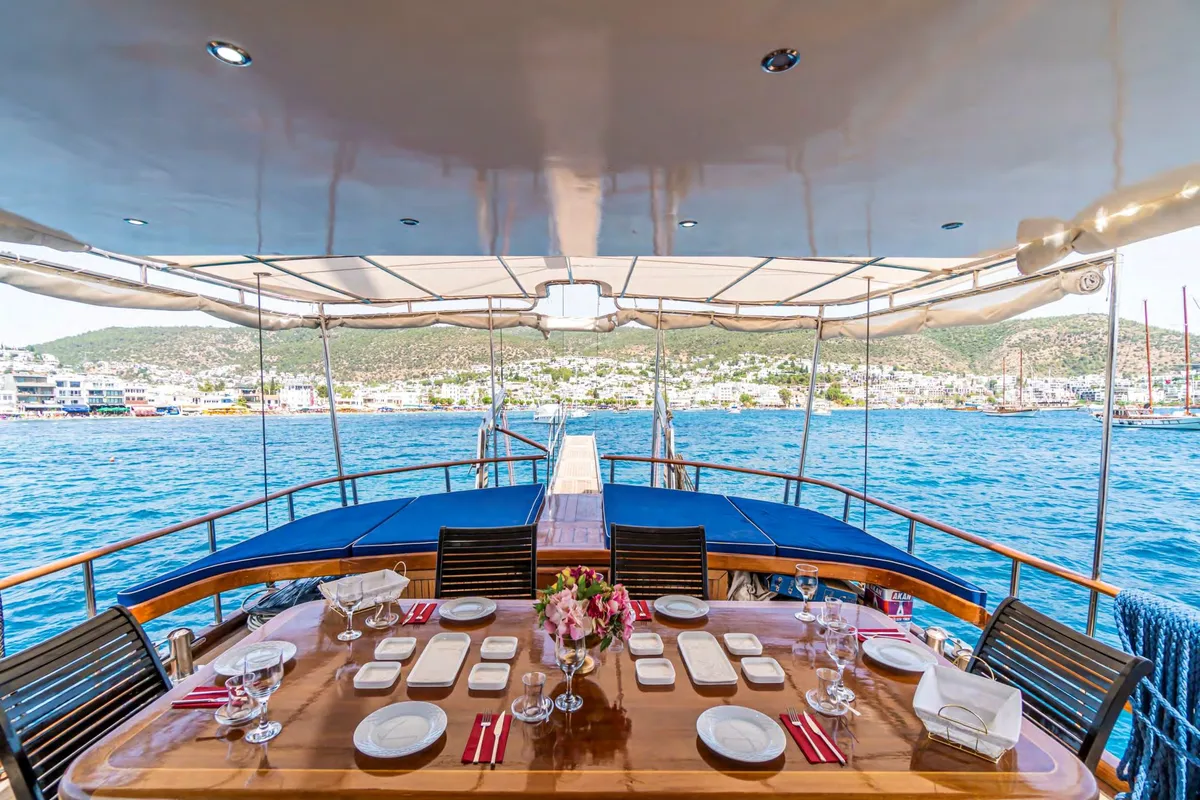 Deck of Carpe Diem XI, a Gulet Gulet gulet at Bodrum, Turkey