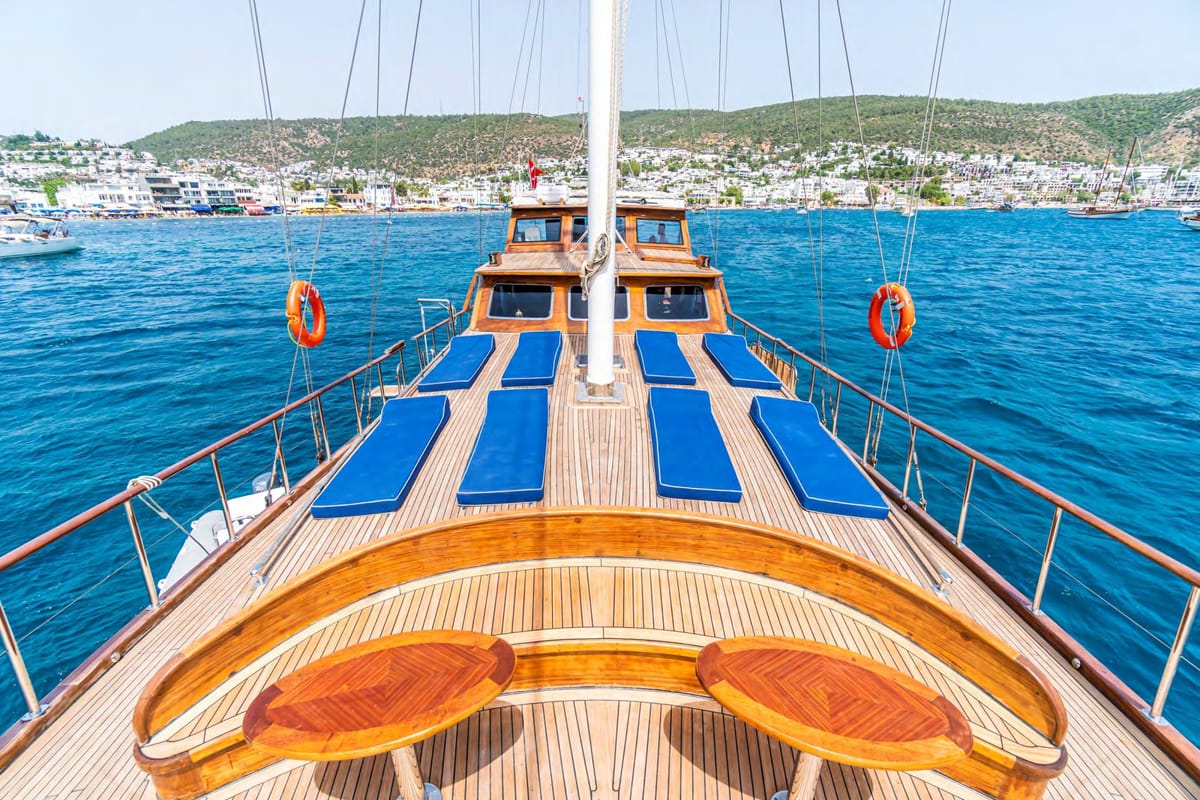 Deck of Carpe Diem XI, a Gulet Gulet gulet at Bodrum, Turkey