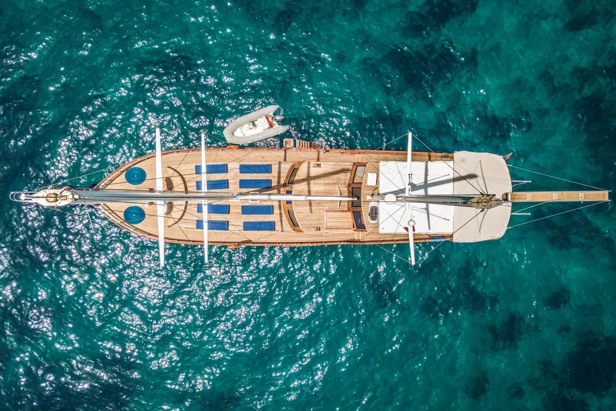 Exterior view of Carpe Diem XI, a Gulet Gulet gulet at Bodrum, Turkey