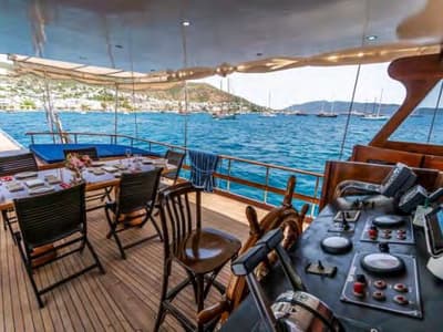 Cockpit of Carpe Diem XI, a Gulet Gulet gulet at Bodrum, Turkey