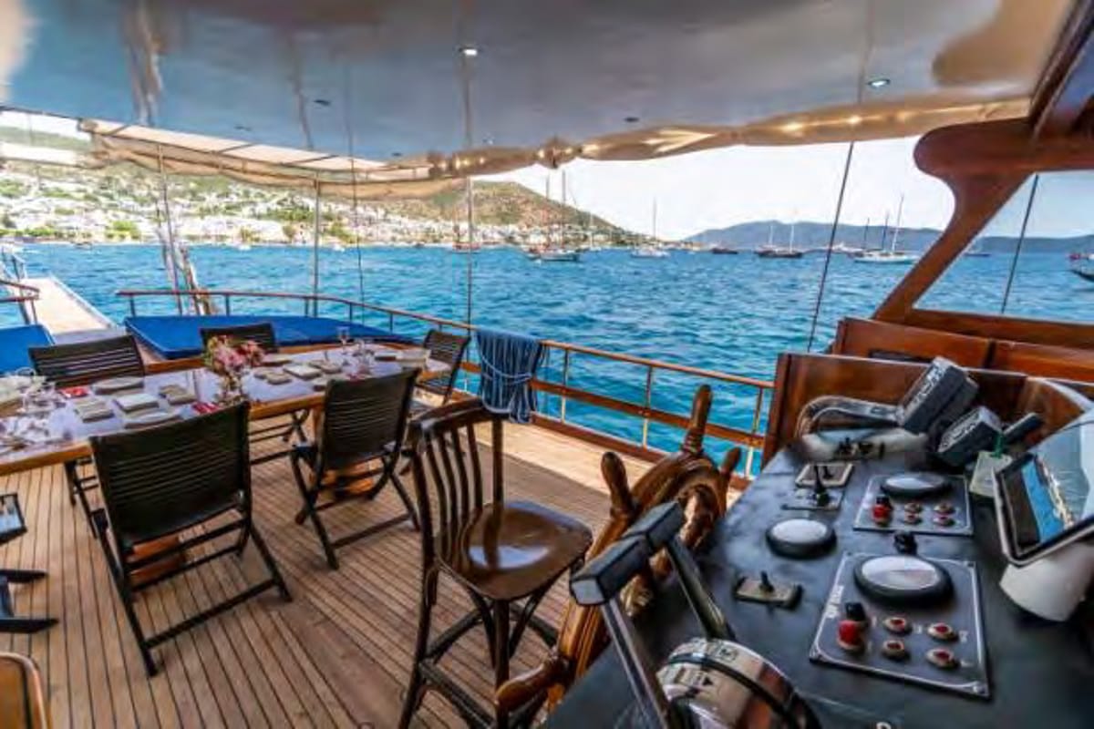 Cockpit of Carpe Diem XI, a Gulet Gulet gulet at Bodrum, Turkey