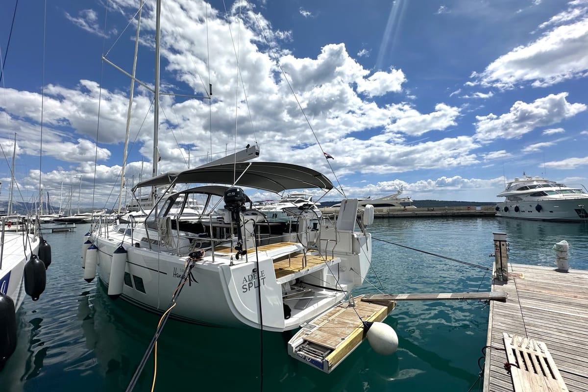 Exterior view of Adele, a Hanse Yachts Hanse 548 sailboat at Seget Donji, Croatia