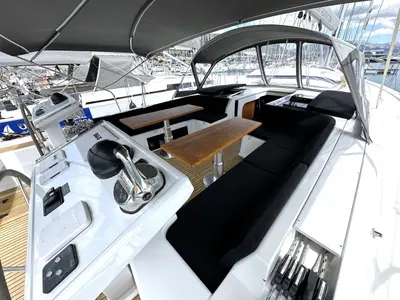 Cockpit of Adele, a Hanse Yachts Hanse 548 sailboat at Seget Donji, Croatia