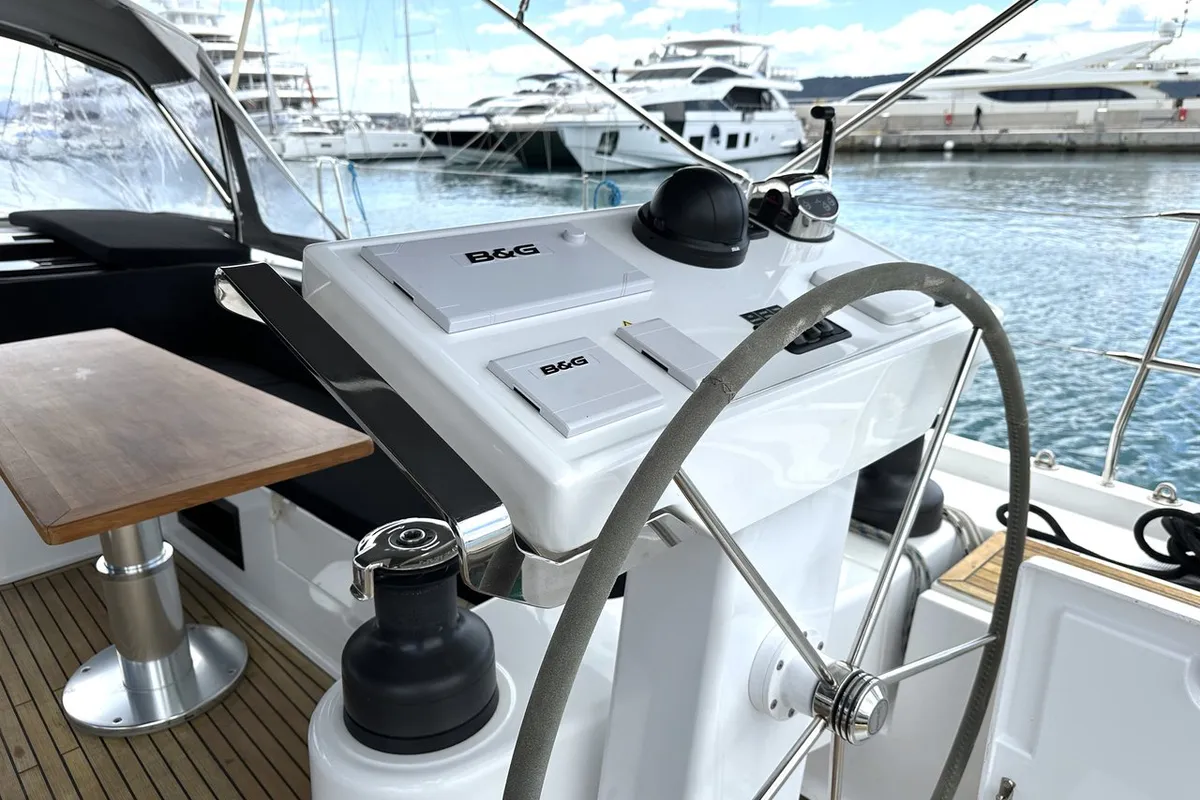 Cockpit of Adele, a Hanse Yachts Hanse 548 sailboat at Seget Donji, Croatia