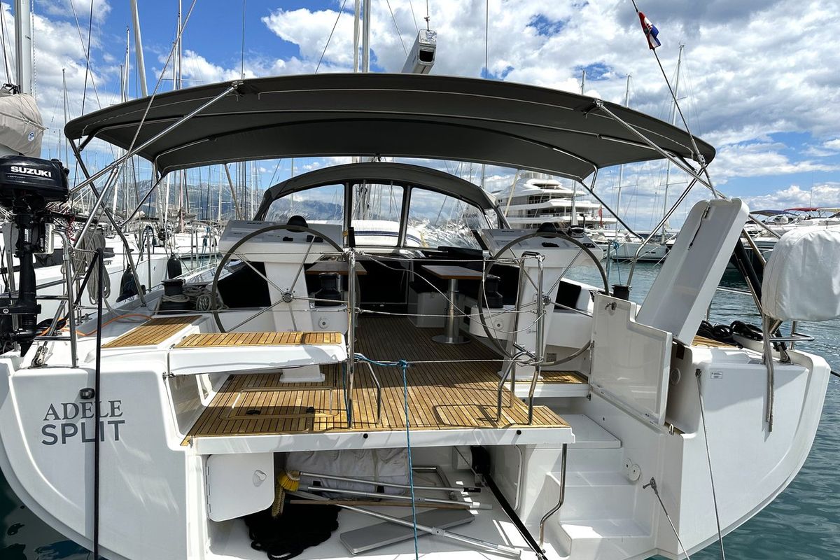 Exterior view of Adele, a Hanse Yachts Hanse 548 sailboat at Seget Donji, Croatia
