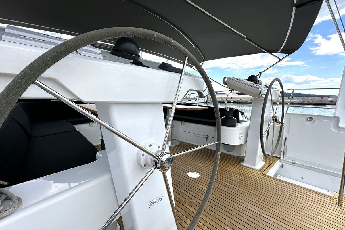 Cockpit of Adele, a Hanse Yachts Hanse 548 sailboat at Seget Donji, Croatia