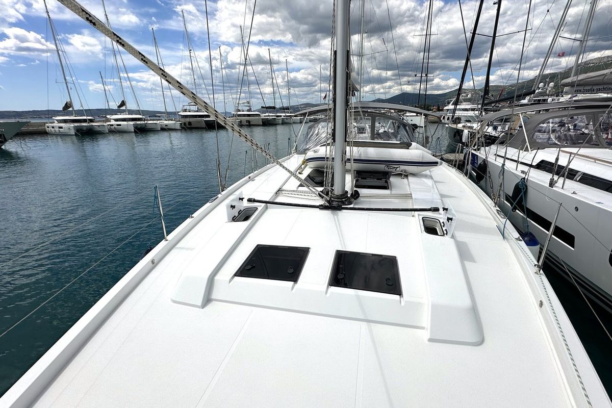 Deck of Adele, a Hanse Yachts Hanse 548 sailboat at Seget Donji, Croatia
