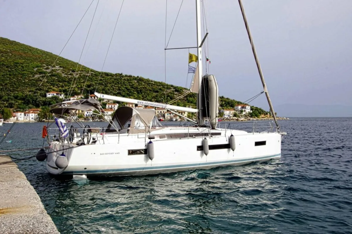 Exterior view of Celene, a Jeanneau Sun Odyssey 440 sailboat at Volos Municipality, Greece