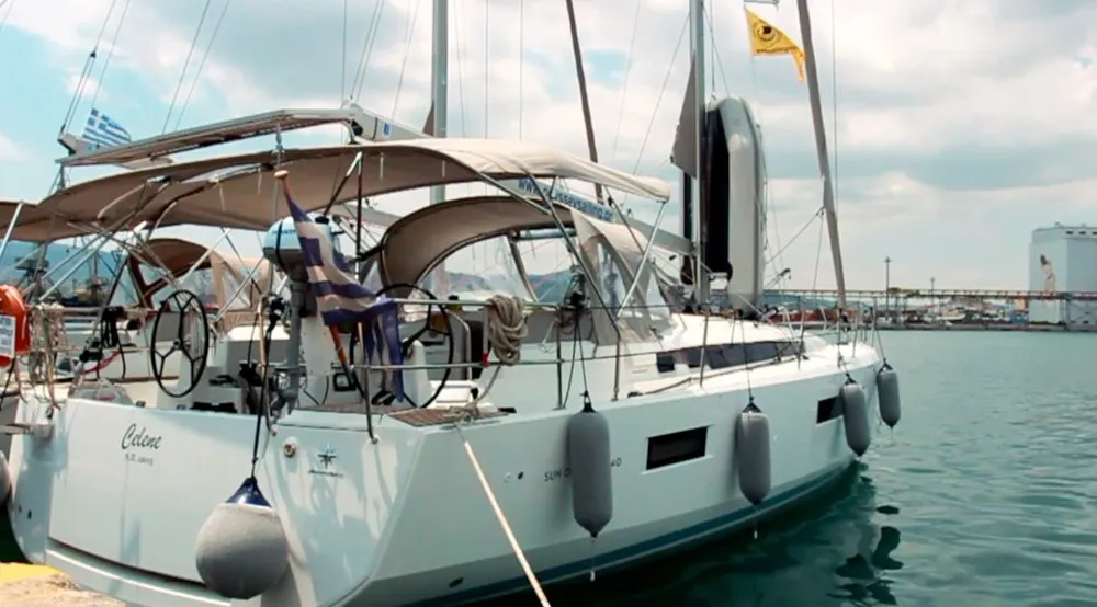 Cockpit of Celene, a Jeanneau Sun Odyssey 440 sailboat at Volos Municipality, Greece